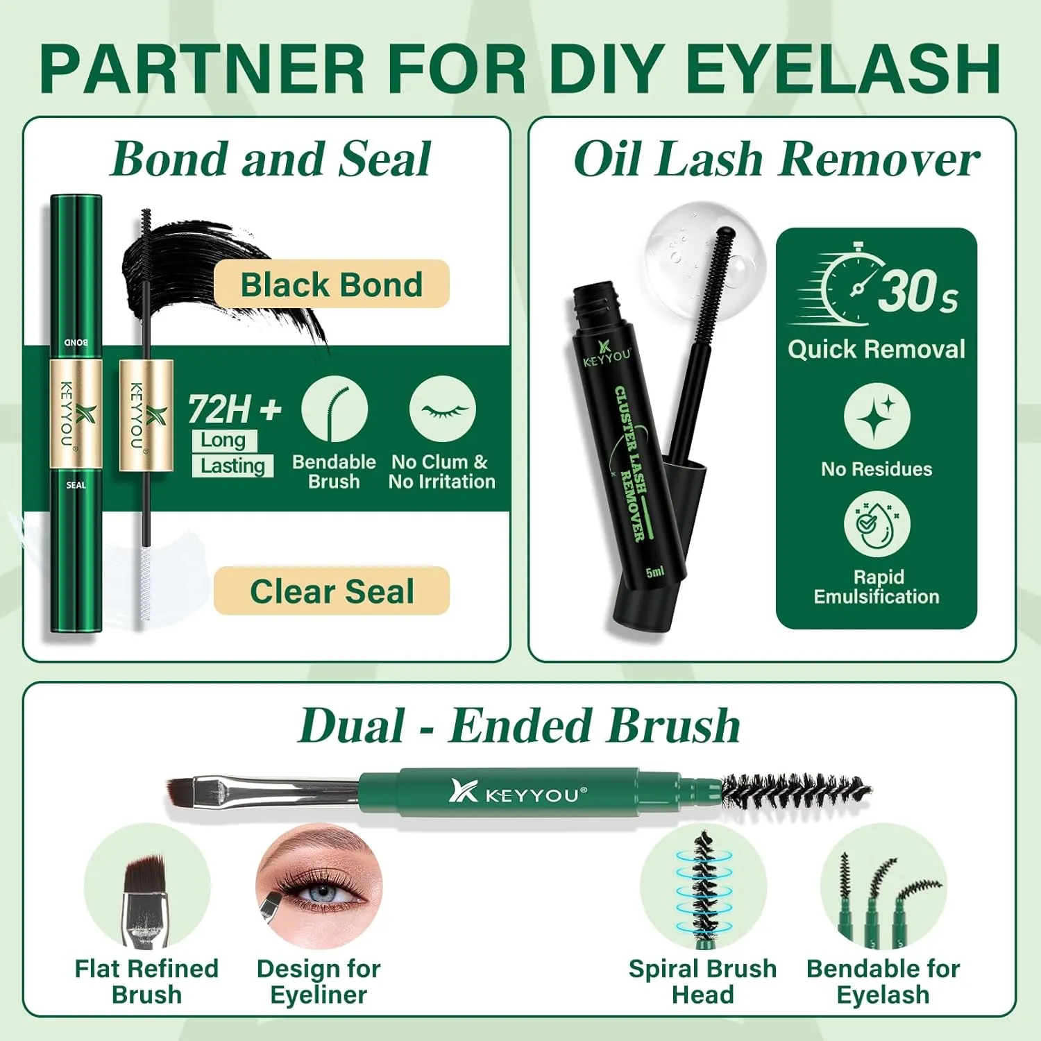 Lash Extension Kit Mixed 5-16mm Eyelash Extension Kit with Bottom Lashes Multi-Type Lash Clusters with Bond and Seal Applicator and Remover DIY at Home