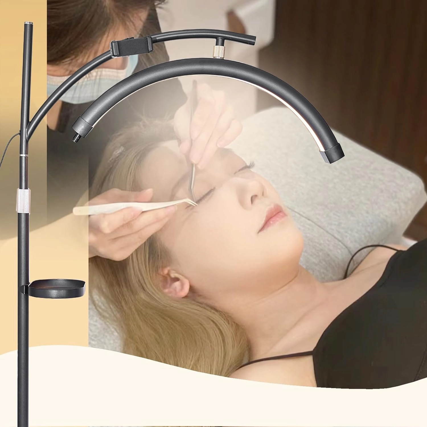 Lash Light - Lash Lamp for Eyelash Extensions - Adjustable LED Floor Eyelash Light - Black
