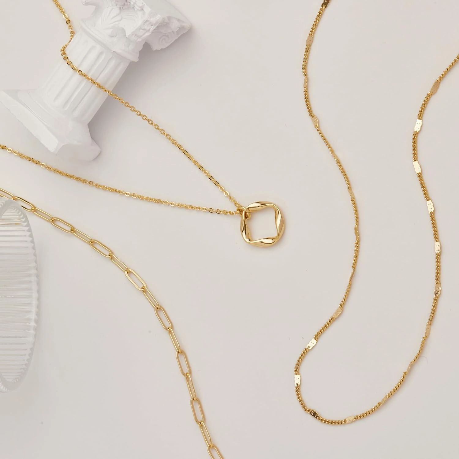 Layered Gold Necklaces for Women,Stackable Dainty 14K Gold Silver Plated Trendy Circle Paperclip Chain Pendant Choker Necklace,Simpl Diamond Cross Bow Jewelry Set Gifts for Women