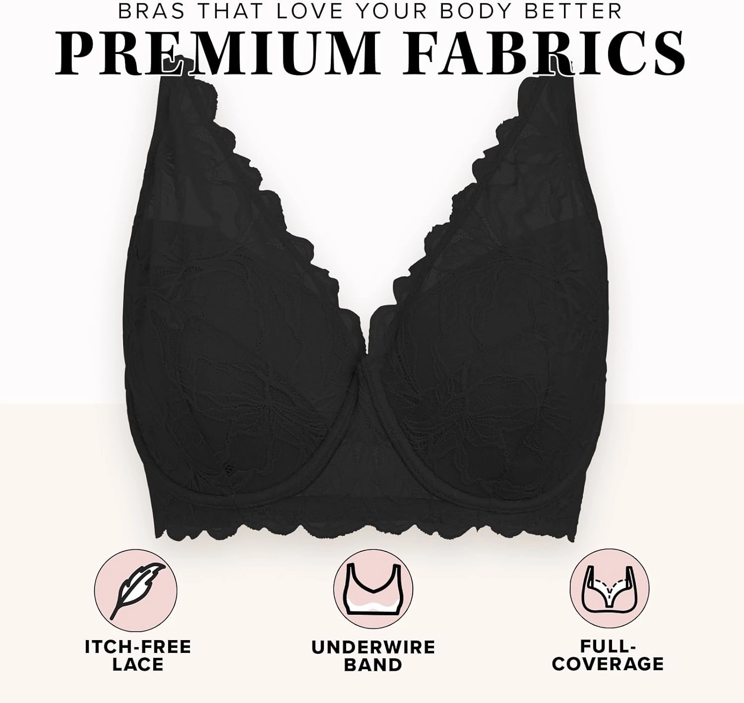 Leading Lady, The Willow, Underwire Bra for Women, Lace Design, Adjustable Straps, Foam Cups, Full Coverage, Plunge Bra
