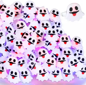 Leitee 50 Pcs Flashing LED Bumpy Rings Colorful Light up Glow Jelly Rings for Party Class Games Prizes Halloween Valentines Glow in the Dark Party Supplies