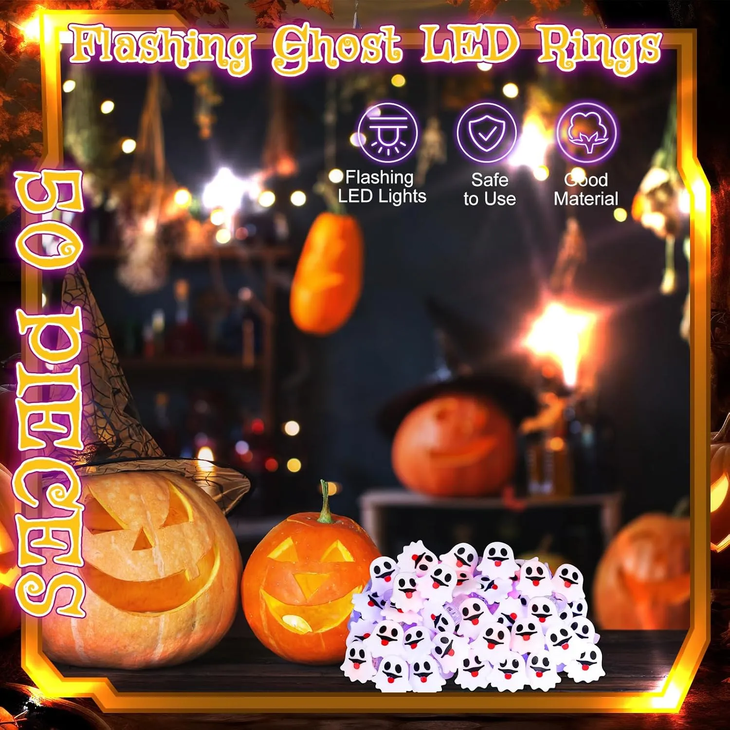 Leitee 50 Pcs Flashing LED Bumpy Rings Colorful Light up Glow Jelly Rings for Party Class Games Prizes Halloween Valentines Glow in the Dark Party Supplies