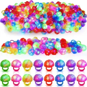 Leyndo 150 Pcs LED Light up Rings Bumpy Jelly Rubber Rings, Glow Ring LED Glow in The Dark Party Favors Finger Lights for Kids Birthday Christmas Party Supplies Concert Shows (Colorful Spiky Ball)