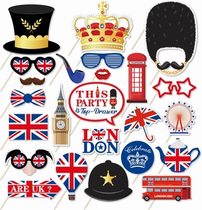 Lide Road 25Pcs British Photo Booth Props British National Day Party Decorations British Party Props UK England Selfie Props with Stick for London National Day Party Decorations