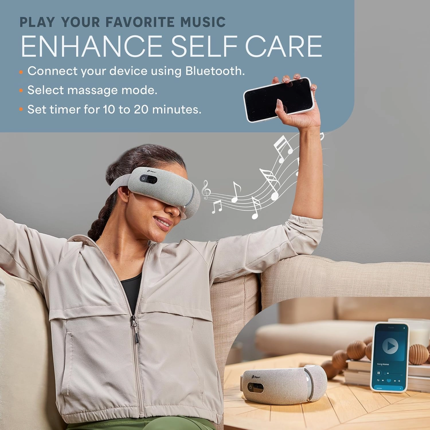 LifePro Portable FSA/HSA Eligible Eye Massager with Heat and Vibration-4 Soothing Modes for Compression Massage to Help Reduce Puffy and Dry Eyes-Rechargeable Heated Migraine Mask with Bluetooth Music