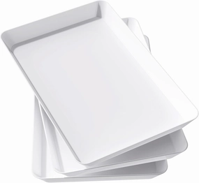 Lifewit Serving Tray Plastic for Party Supplies, 15" x 10" Platters for Serving Food, 3 pcs White Reusable Tray for Veggie, Snack, Fruit, Cookies, Desserts in Kitchen/Pantry Organization