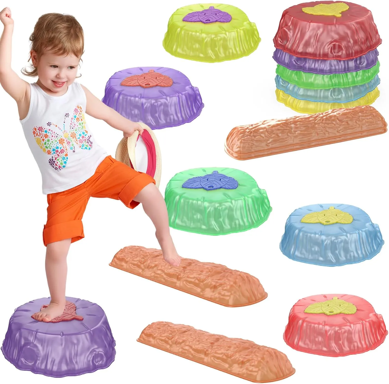 Light Up Stepping Stones for Kids Toddler - 8PCS Non-Slip Stackable Plastic Sensory Stepping Stones, Preschool Obstacle Course Balance Board Game, Gross Motor Energy Toys for Indoor Outdoor