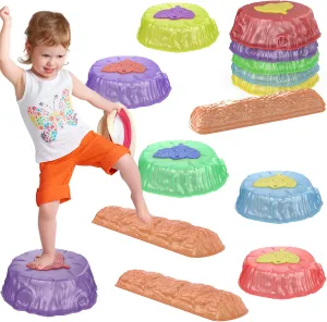 Light Up Stepping Stones for Kids Toddler - 8PCS Non-Slip Stackable Plastic Sensory Stepping Stones, Preschool Obstacle Course Balance Board Game, Gross Motor Energy Toys for Indoor Outdoor