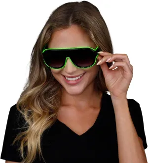 Light Up Sunglasses Aviator Green EL Wire Neon LED Flashing Glasses