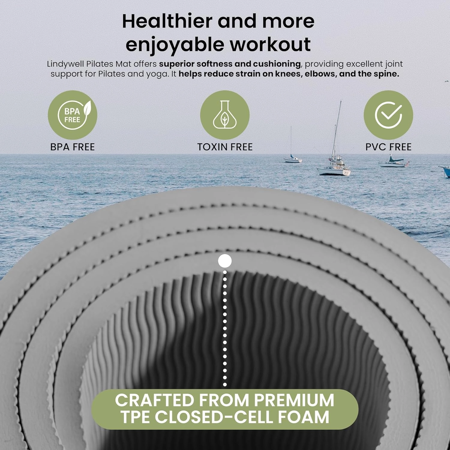 Lindywell Pilates Yoga Workout Mat Non Slip 6mm, 8mm, 10mm Thick - 6ft x 26in - Workout Exercise Mat, Superior Joint & Spine Support - Portable with Straps - Perfect for Yoga, Stretching, & Pilates