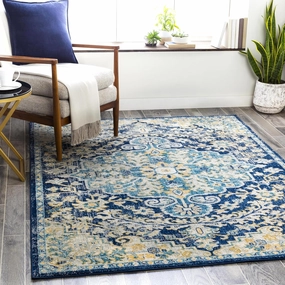 Livabliss Odelia Vintage Bohemian Area Rug,6'7" x 9',Navy/Sky Blue