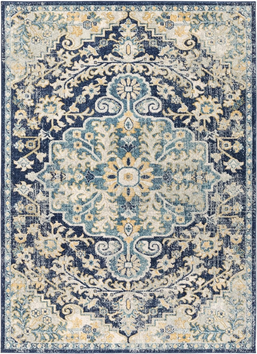 Livabliss Odelia Vintage Bohemian Area Rug,6'7" x 9',Navy/Sky Blue