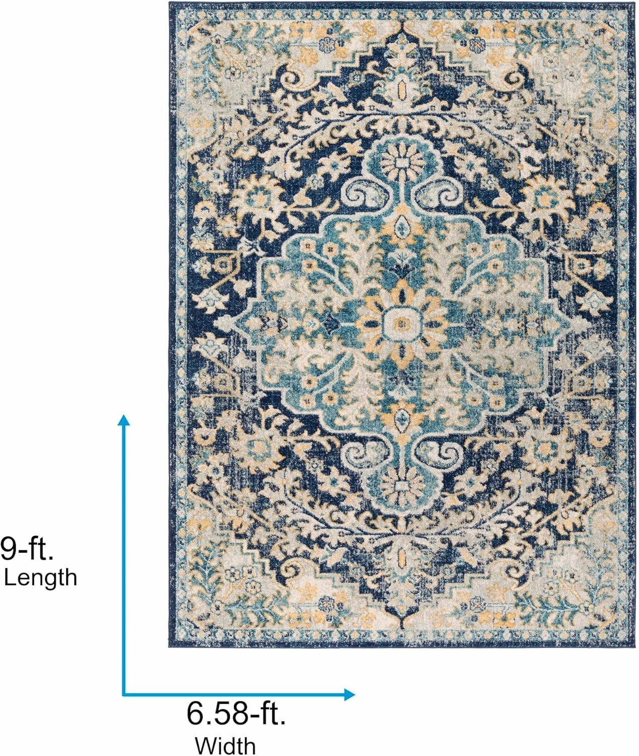Livabliss Odelia Vintage Bohemian Area Rug,6'7" x 9',Navy/Sky Blue