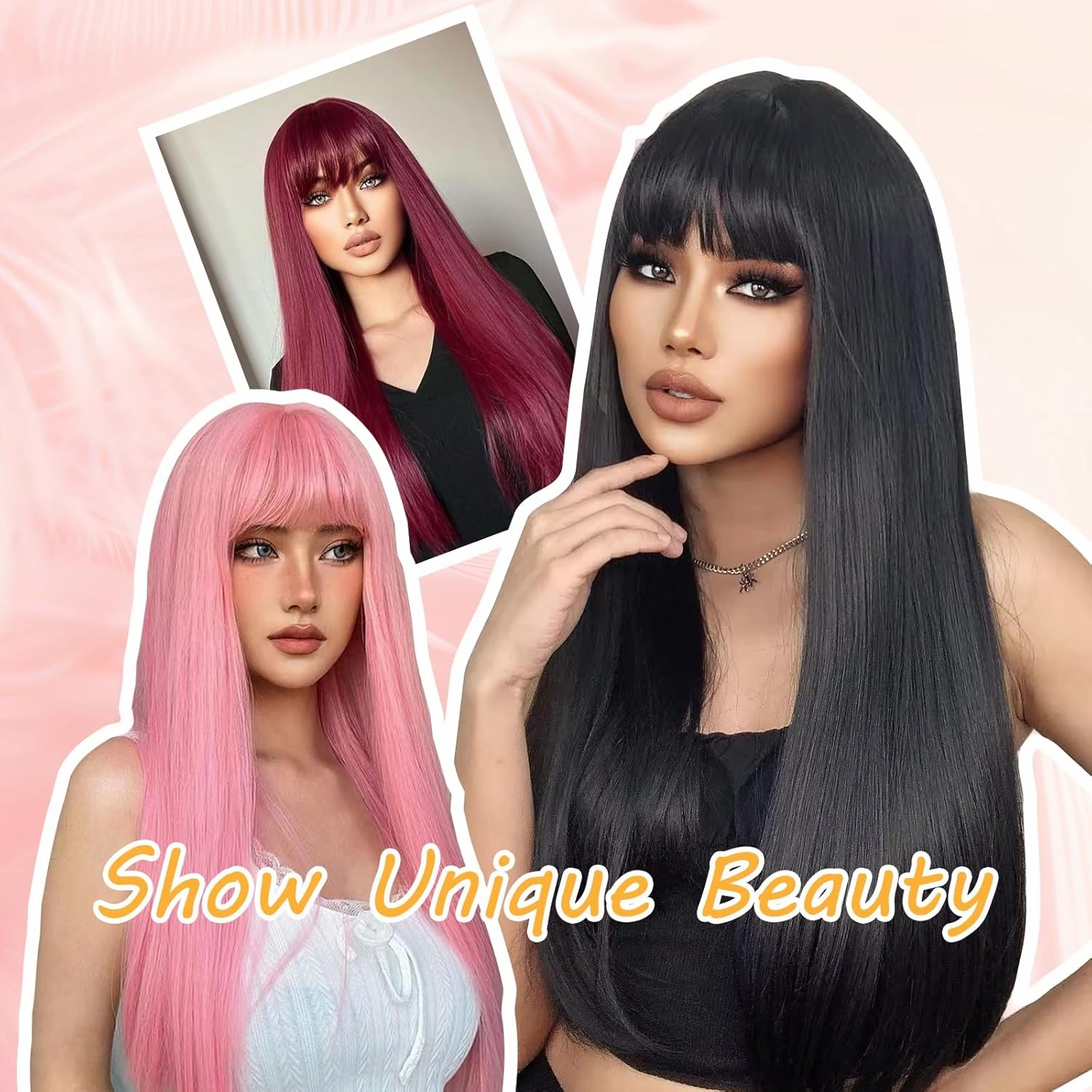 Long Black Wig 24Inch Black Wig With Bangs, Heat Resistant Fiber Layered Synthetic Wig For Cosplay Christmas Gifts Party Used