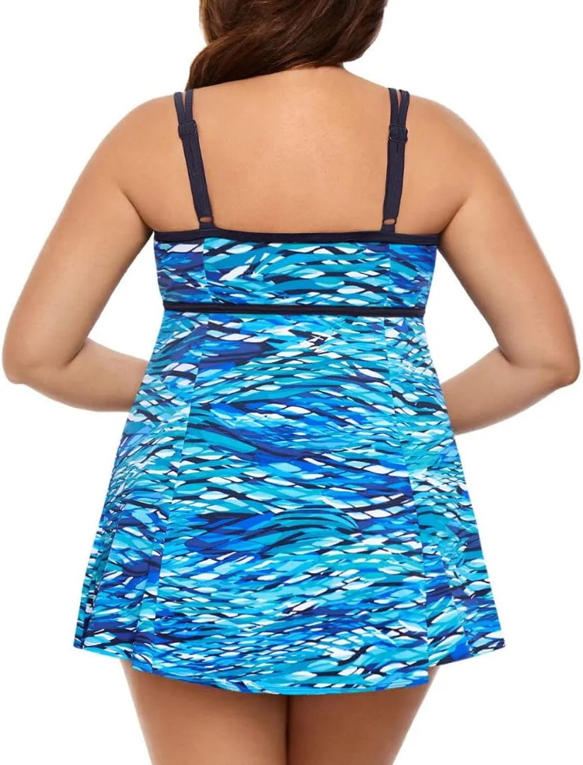 Longitude Swimsuit - Empire Princess Seam Swimdress - Blue