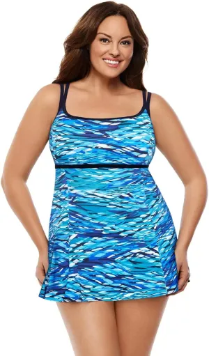 Longitude Swimsuit - Empire Princess Seam Swimdress - Blue