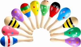 LOOIKOOS 12 PCS Mini Wood Festival Maracas for Kids Toys, Wooden Instruments Festival Painting, Wooden Carnival Maracas Baby Party Favors(Random Colors)