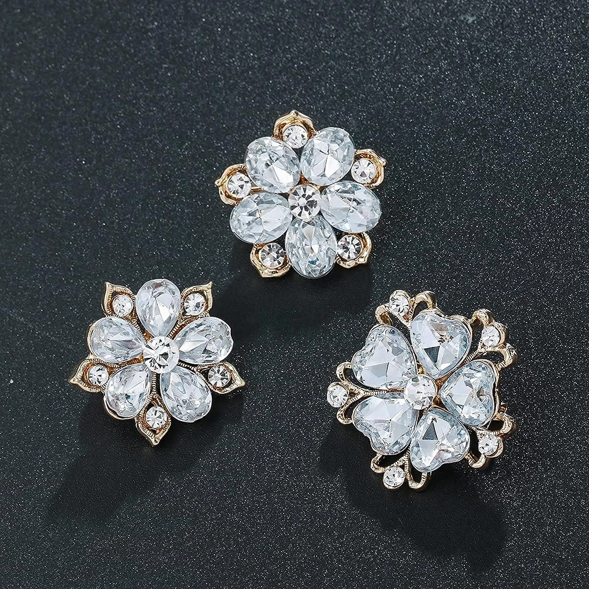 Lot 12pcs Assorted Crystal Rhinestone Flower Brooch Pin Set for Women DIY Bridal Wedding Bouquet Kit