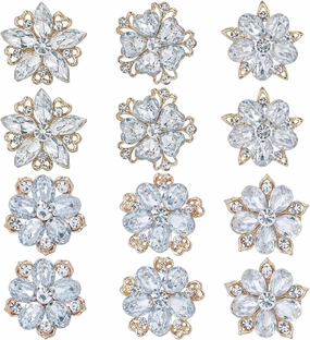 Lot 12pcs Assorted Crystal Rhinestone Flower Brooch Pin Set for Women DIY Bridal Wedding Bouquet Kit