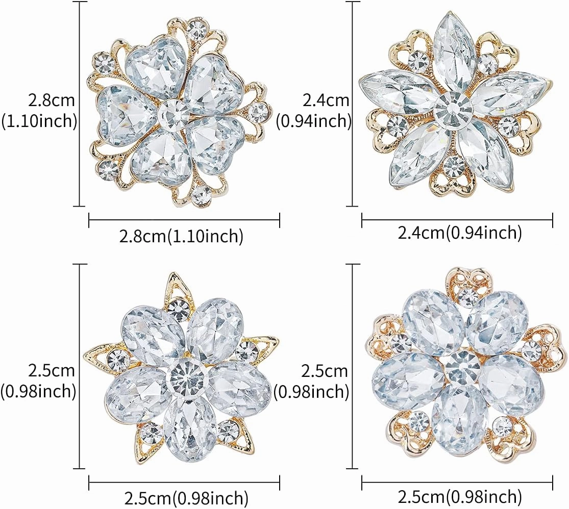 Lot 12pcs Assorted Crystal Rhinestone Flower Brooch Pin Set for Women DIY Bridal Wedding Bouquet Kit