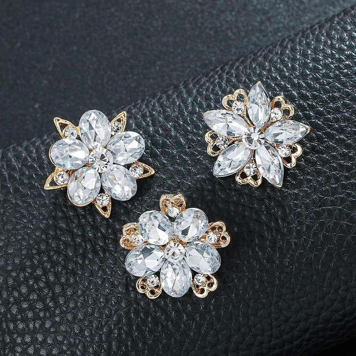 Lot 12pcs Assorted Crystal Rhinestone Flower Brooch Pin Set for Women DIY Bridal Wedding Bouquet Kit