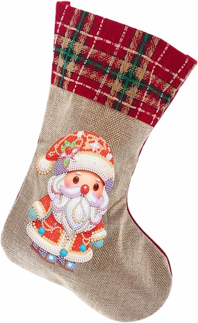 LUSandy DIY 5D Cute Santa Claus Diamond Painting Christmas Stockings 14 Inch Diamond Art Candy Bag Xmas Stocking Hanging Stockings for Fireplace Family Christmas Holiday Party Decoration