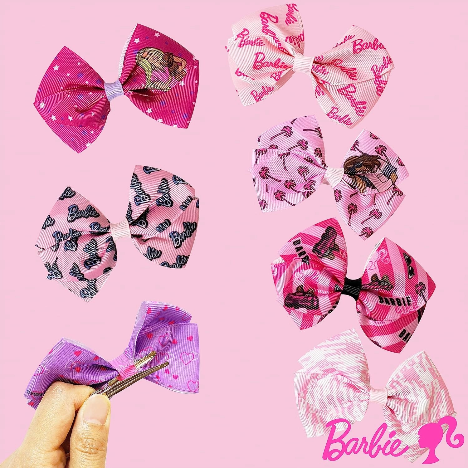 Luv Her Barbie Kids Bows - Hair Accessories Gift Set - Princess Hair Bows - 7 Pcs 4 Inch Bundle - Hair Bows for Girls - Barbie Hair clip - Alligator Clip - Ages 3  