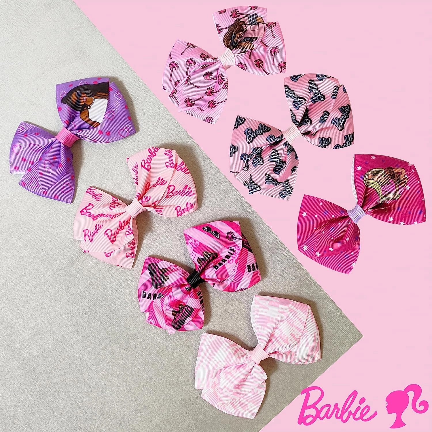Luv Her Barbie Kids Bows - Hair Accessories Gift Set - Princess Hair Bows - 7 Pcs 4 Inch Bundle - Hair Bows for Girls - Barbie Hair clip - Alligator Clip - Ages 3  