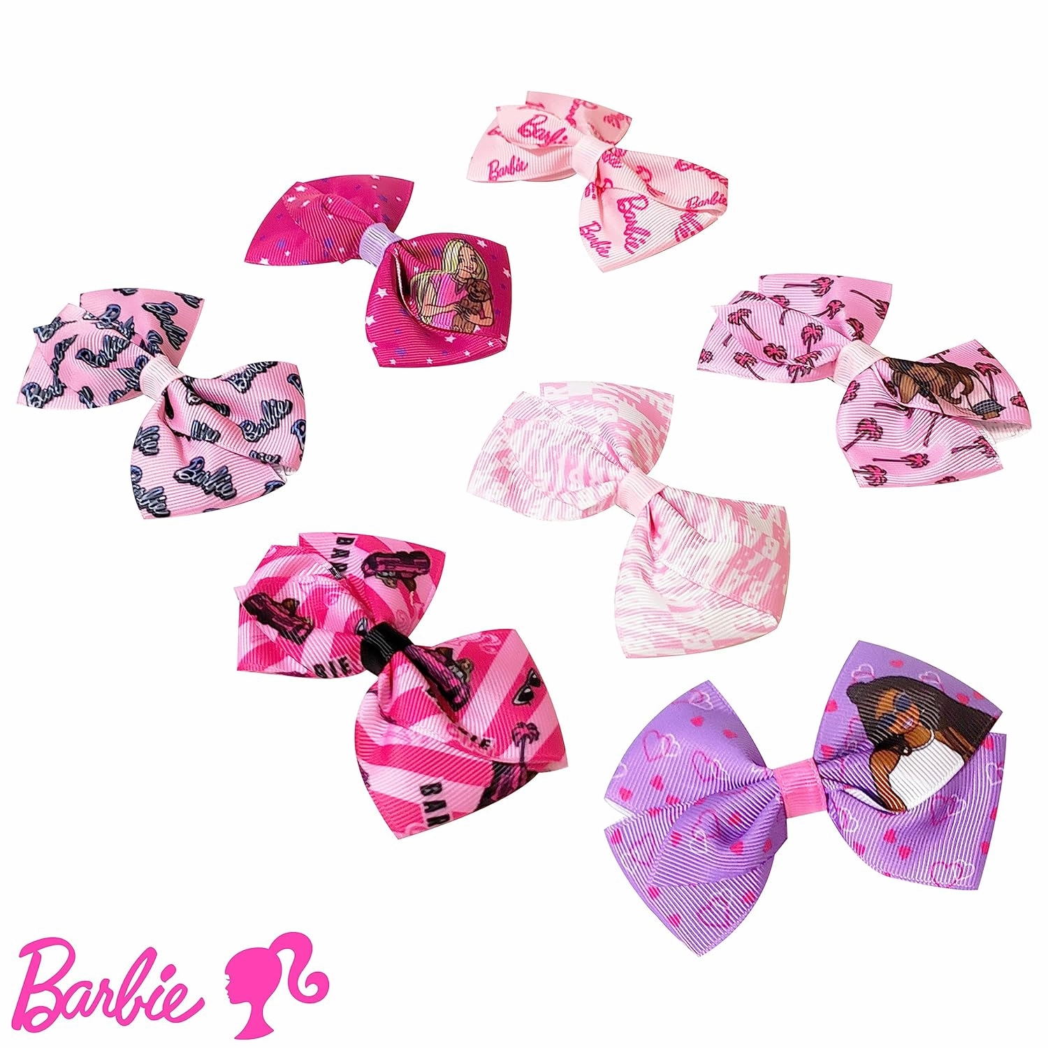 Luv Her Barbie Kids Bows - Hair Accessories Gift Set - Princess Hair Bows - 7 Pcs 4 Inch Bundle - Hair Bows for Girls - Barbie Hair clip - Alligator Clip - Ages 3  