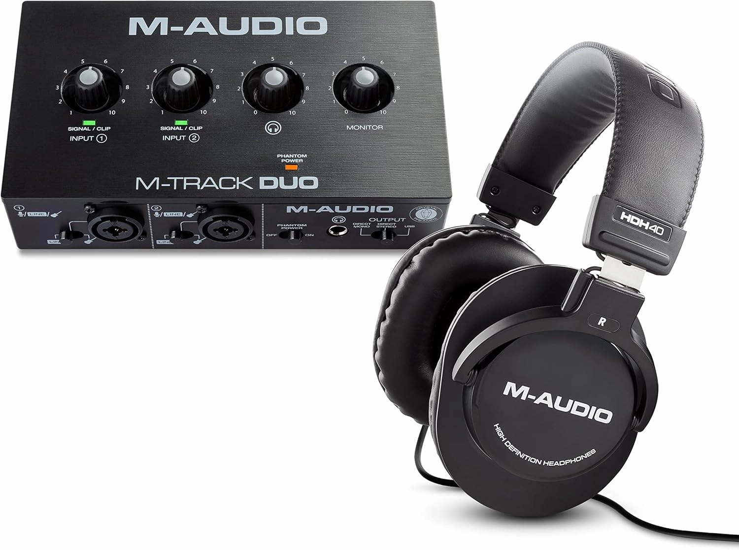 M-Audio M-Track Duo USB Audio Interface   M-Audio HDH40 Over Ear Studio Headphones Bundle