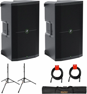 Mackie Thump212XT 1400W 12" Powered PA Loudspeaker System with DSP and Bluetooth (Pair) Bundle with Auray SS-47S-PB Steel Speaker Stands, Carrying Case, and 2X XLR-XLR Cable