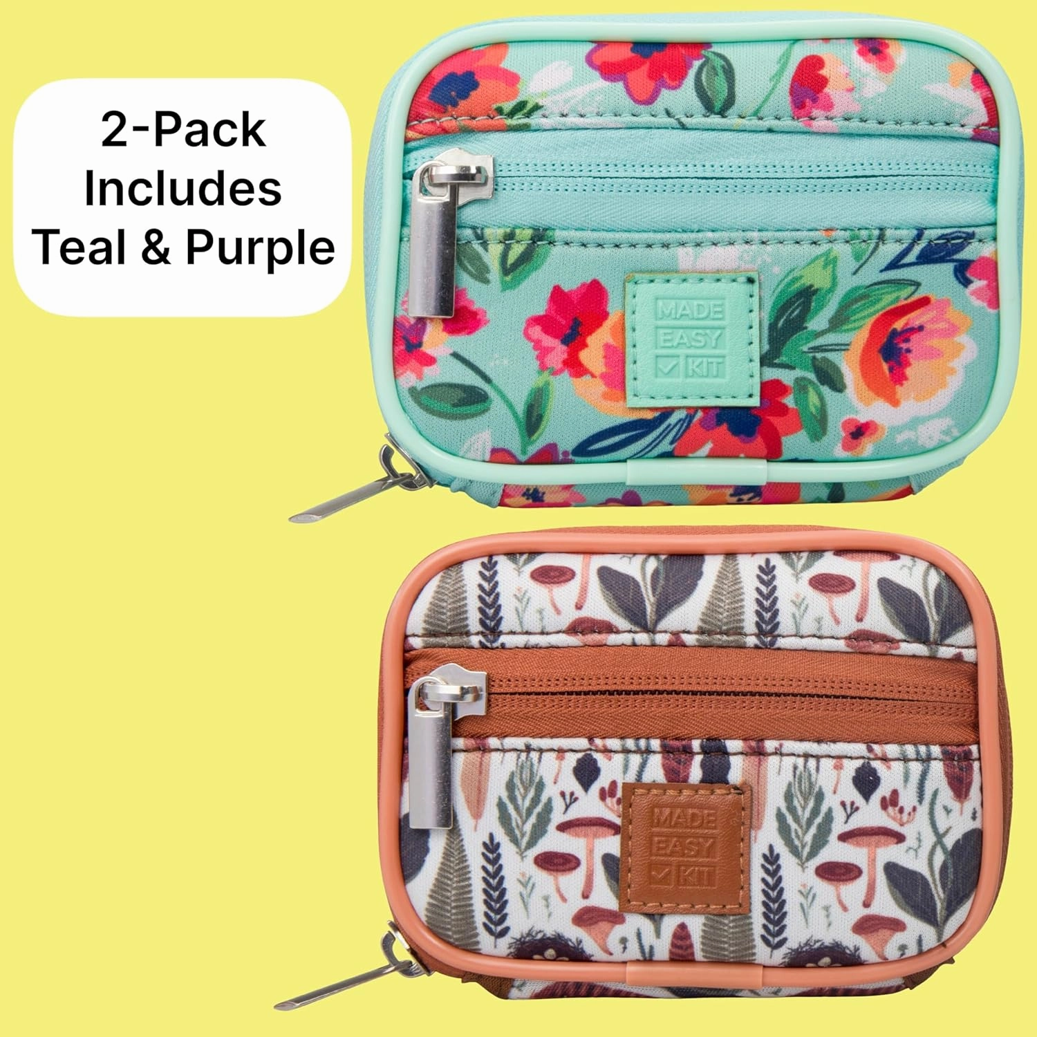 Made Easy Kit Pill Case - Weekly Medicine Organizer with Removable Seven-Day Vitamin & Supplement Box - Premium Neoprene for Travel Purse Accessory (Brown Teal)