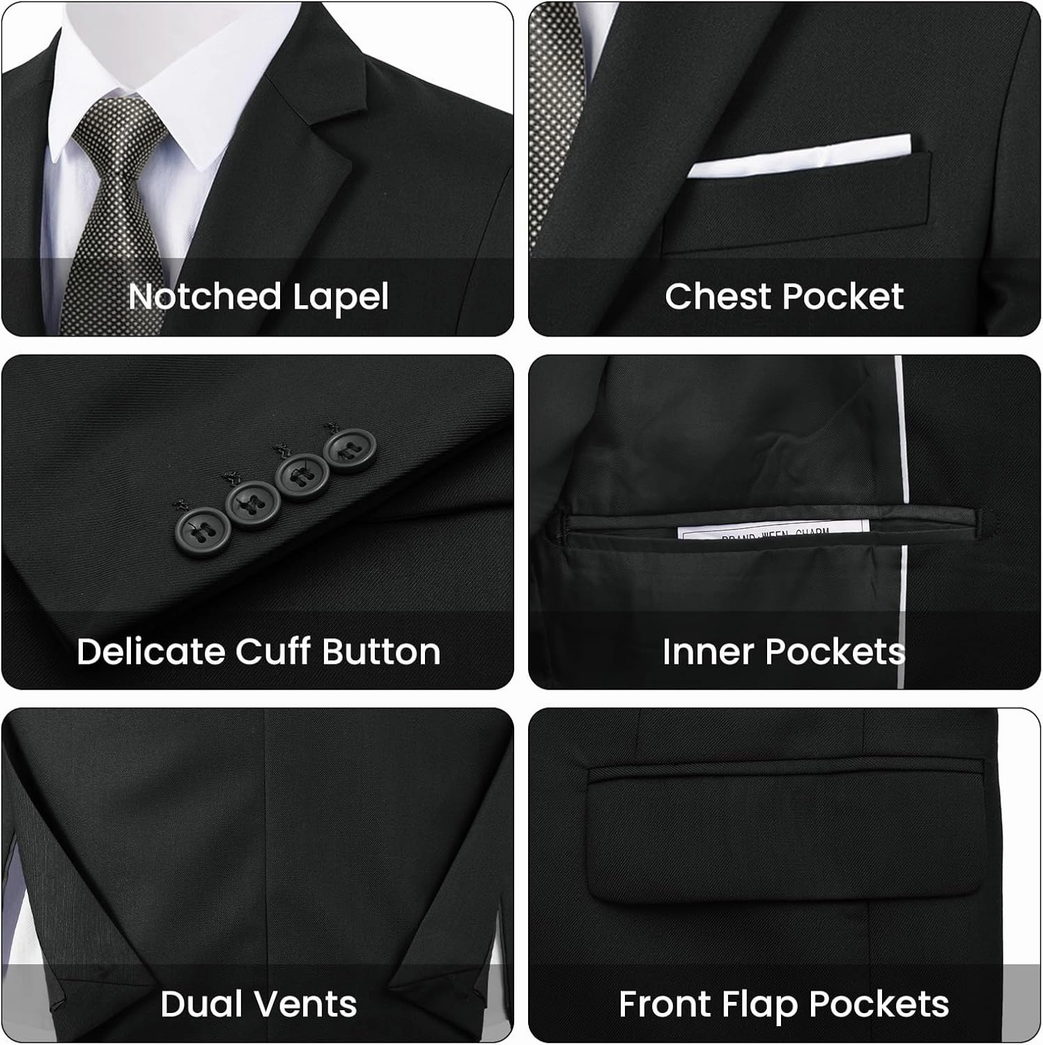 MAGE MALE Mens 3 Piece Slim Fit Suits Tuxedo Suit Set Prom Wedding Suits Two Button Blazer Jacket Vest Pants with Tie