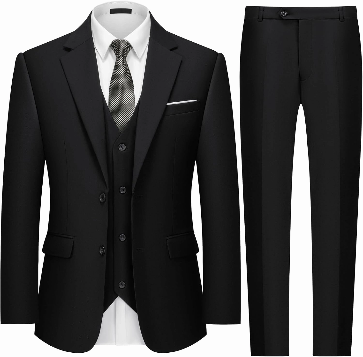 MAGE MALE Mens 3 Piece Slim Fit Suits Tuxedo Suit Set Prom Wedding Suits Two Button Blazer Jacket Vest Pants with Tie