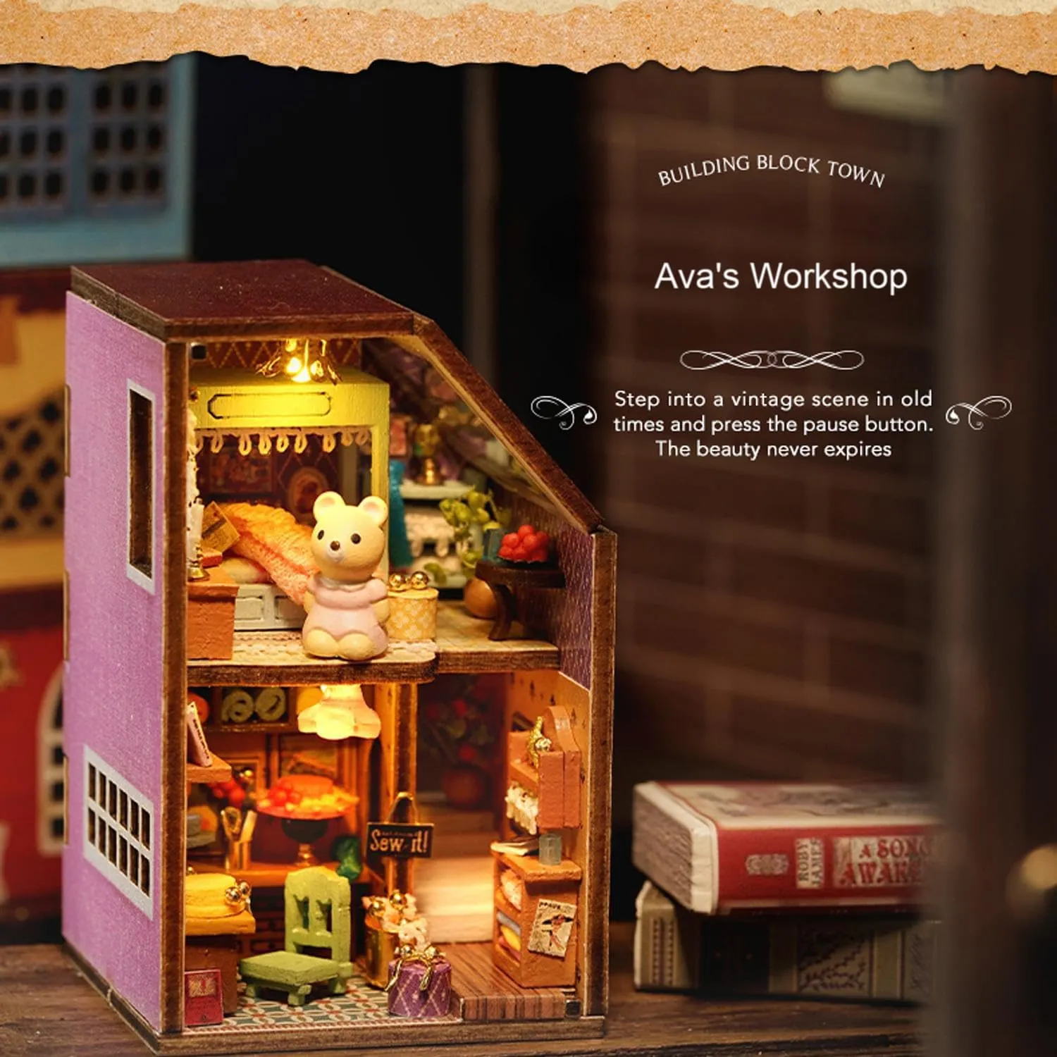 MAGQOO DIY Miniature Dollhouse Kit with Furniture 1:100 Scale Creative Room Mini Wooden Doll House Accessories DIY Miniature House Kit(Avas Workshop)