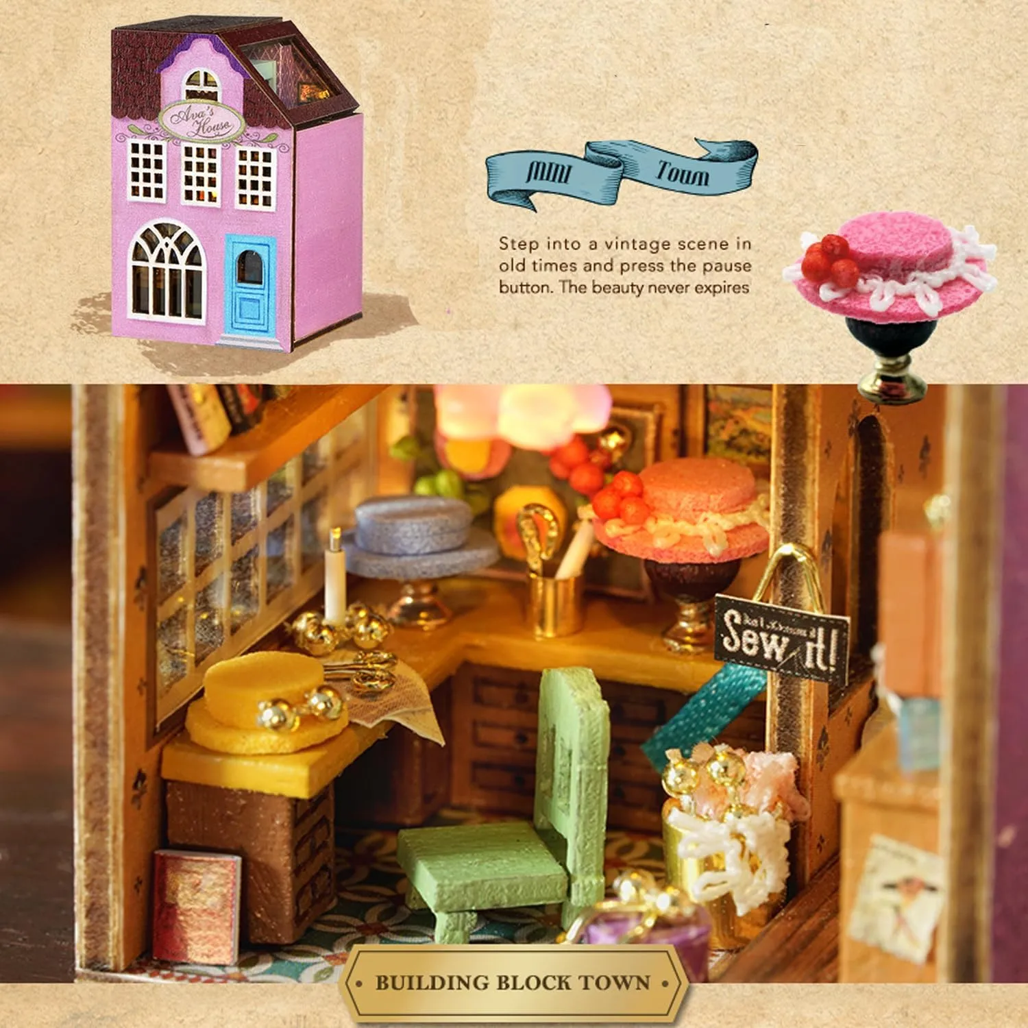 MAGQOO DIY Miniature Dollhouse Kit with Furniture 1:100 Scale Creative Room Mini Wooden Doll House Accessories DIY Miniature House Kit(Avas Workshop)