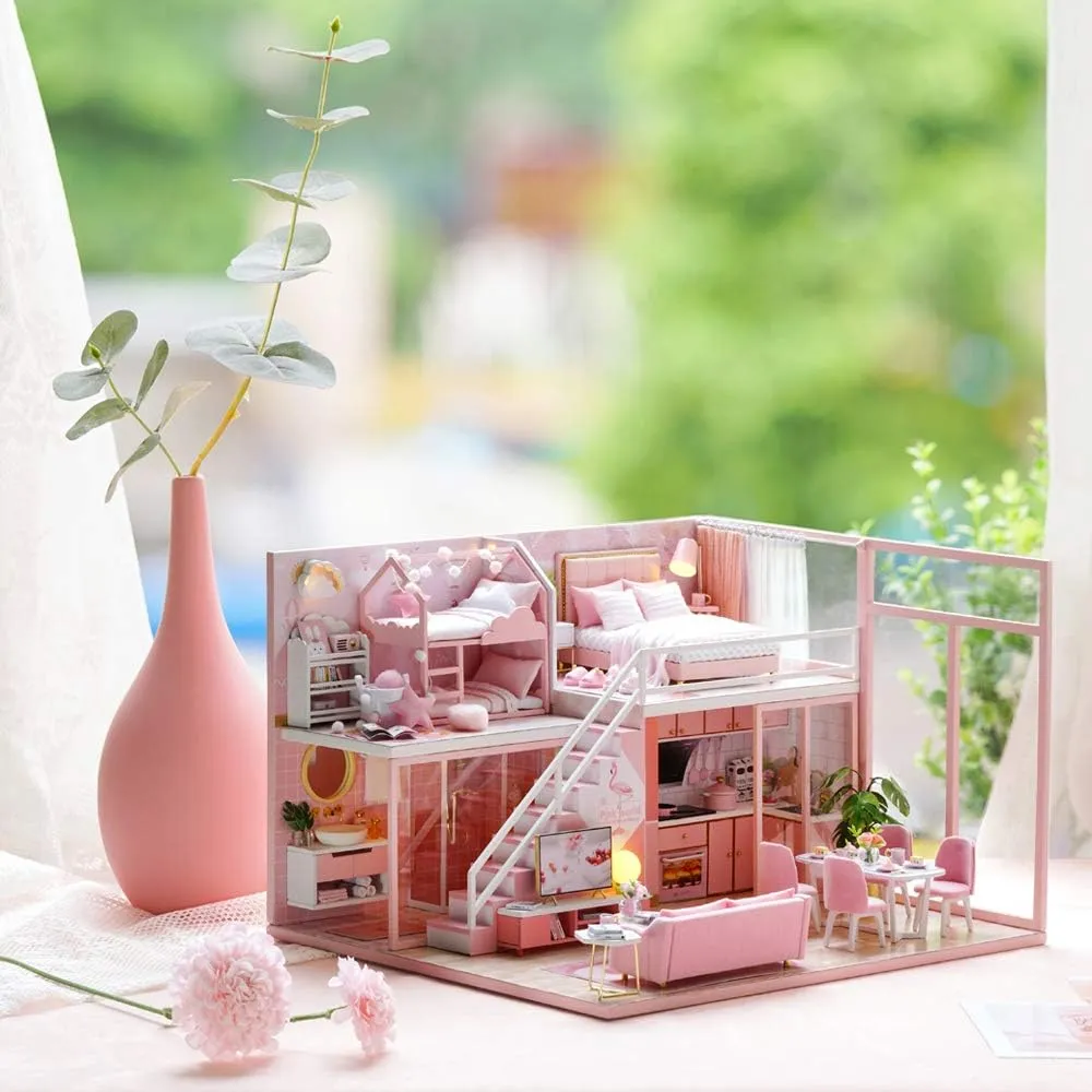MAGQOO Dollhouse Miniature with Furniture, DIY Dollhouse Kit with Dust Proof,1:24 Scale Creative Room Idea (Meeting Your Sweet)
