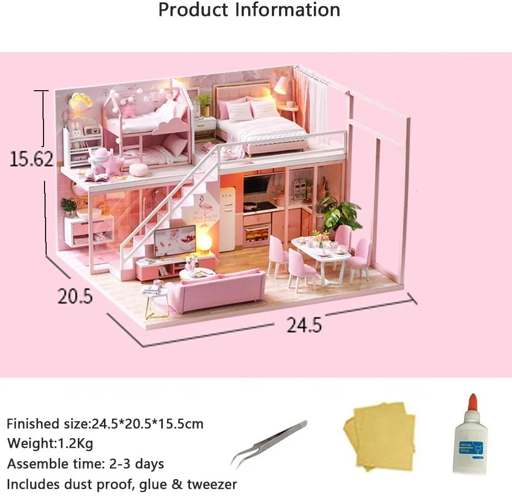 MAGQOO Dollhouse Miniature with Furniture, DIY Dollhouse Kit with Dust Proof,1:24 Scale Creative Room Idea (Meeting Your Sweet)