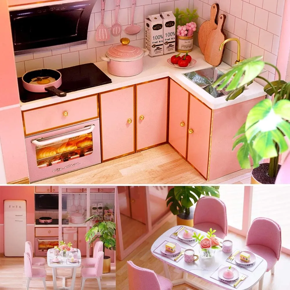MAGQOO Dollhouse Miniature with Furniture, DIY Dollhouse Kit with Dust Proof,1:24 Scale Creative Room Idea (Meeting Your Sweet)
