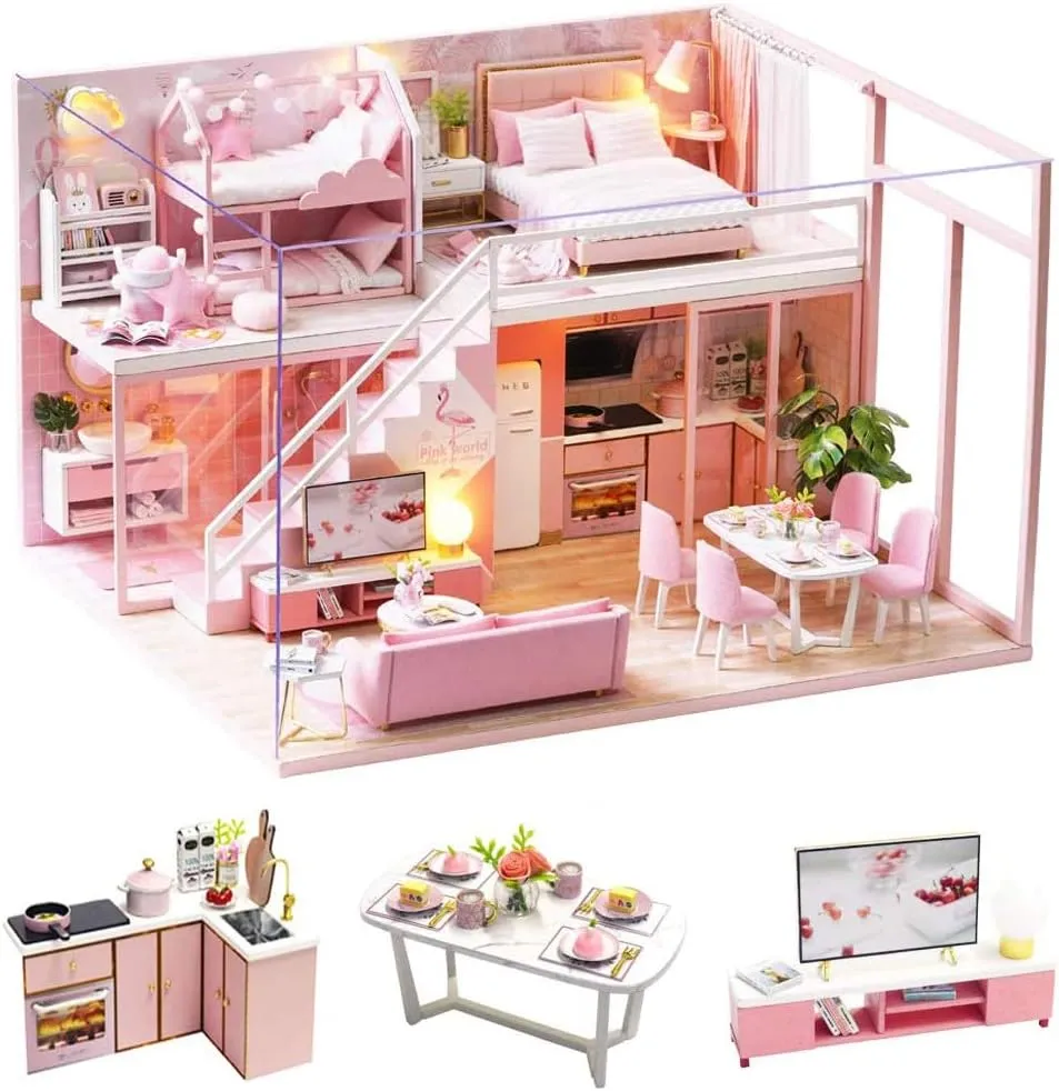 MAGQOO Dollhouse Miniature with Furniture, DIY Dollhouse Kit with Dust Proof,1:24 Scale Creative Room Idea (Meeting Your Sweet)