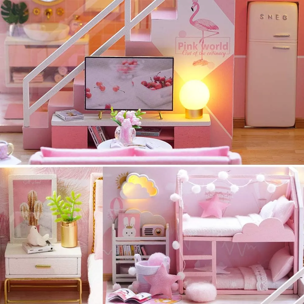 MAGQOO Dollhouse Miniature with Furniture, DIY Dollhouse Kit with Dust Proof,1:24 Scale Creative Room Idea (Meeting Your Sweet)