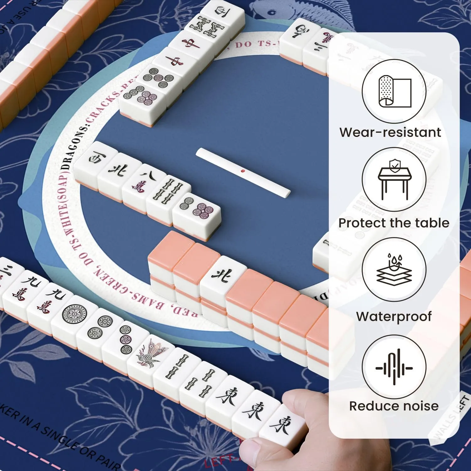 Mahjong Mat for Table fish japanese chinese design sketch ink paint style seamless 31.5" x 31.5" Non-Slip Noise-Reducing Game Mat Premium Mahjong Accessories for Poker Dominoes Board Games