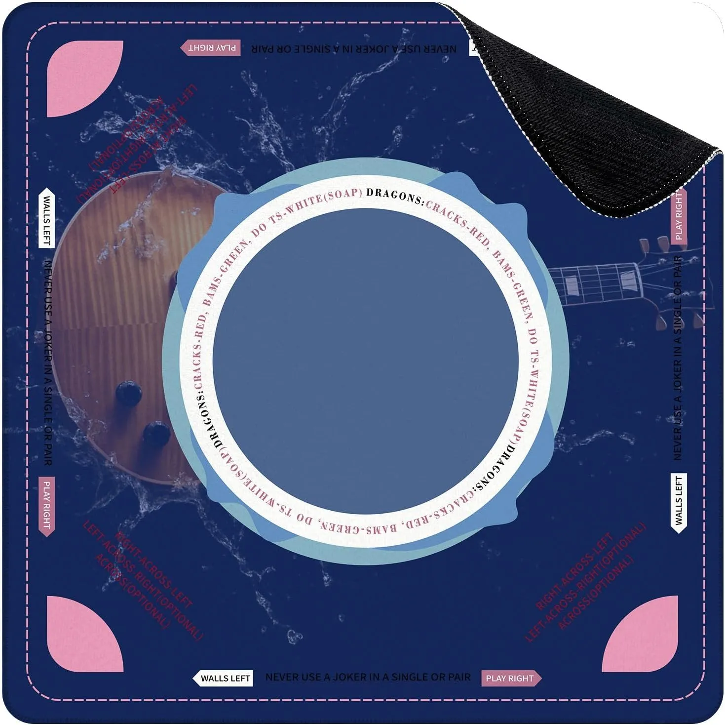 Mahjong Mat for Table Guitar Music Electric Water Splash Reflections Contrast Texture 31.5" x 31.5" Non-Slip Noise-Reducing Game Mat Premium Mahjong Accessories for Poker Dominoes Board Games