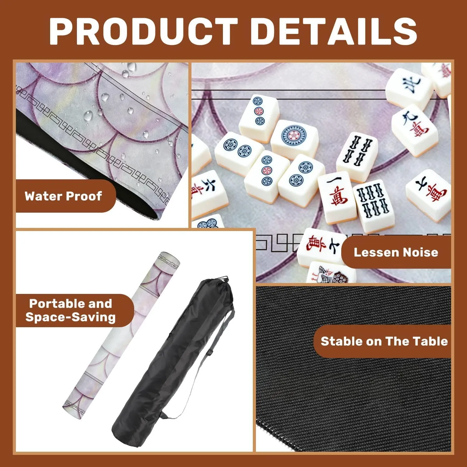 Mahjong Mat for Table Seamless Fish Scales Fish Skin Mother Pearl Texture 3D 31.5" x 31.5" Non-Slip Noise-Reducing Game Mat Premium Mahjong Accessories for Poker Dominoes Board Games