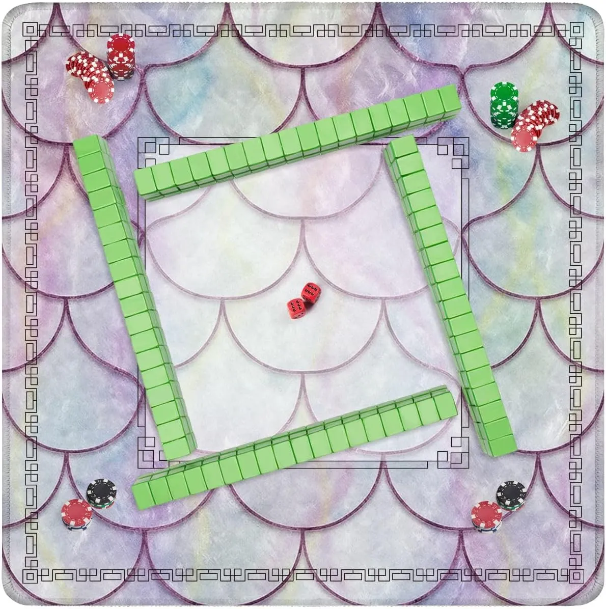 Mahjong Mat for Table Seamless Fish Scales Fish Skin Mother Pearl Texture 3D 31.5" x 31.5" Non-Slip Noise-Reducing Game Mat Premium Mahjong Accessories for Poker Dominoes Board Games
