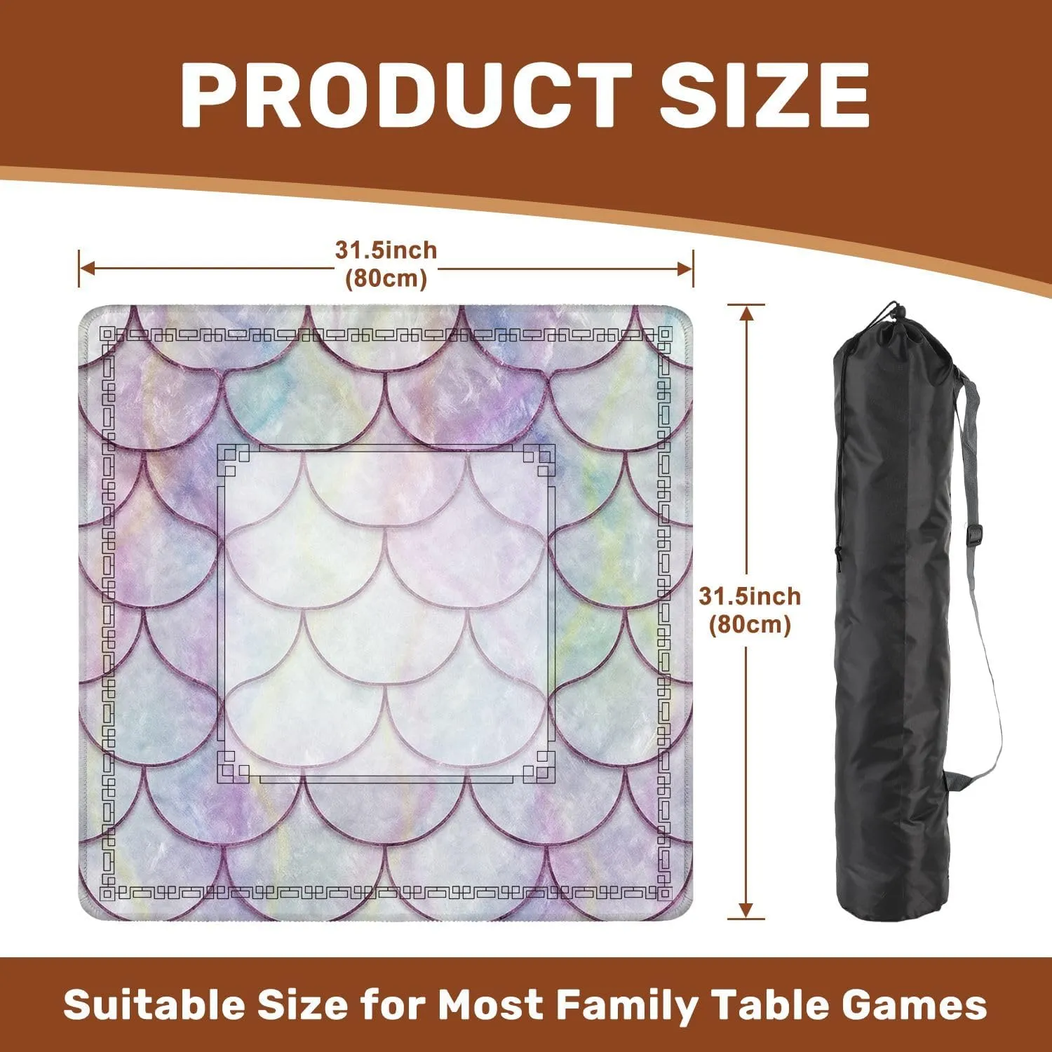 Mahjong Mat for Table Seamless Fish Scales Fish Skin Mother Pearl Texture 3D 31.5" x 31.5" Non-Slip Noise-Reducing Game Mat Premium Mahjong Accessories for Poker Dominoes Board Games