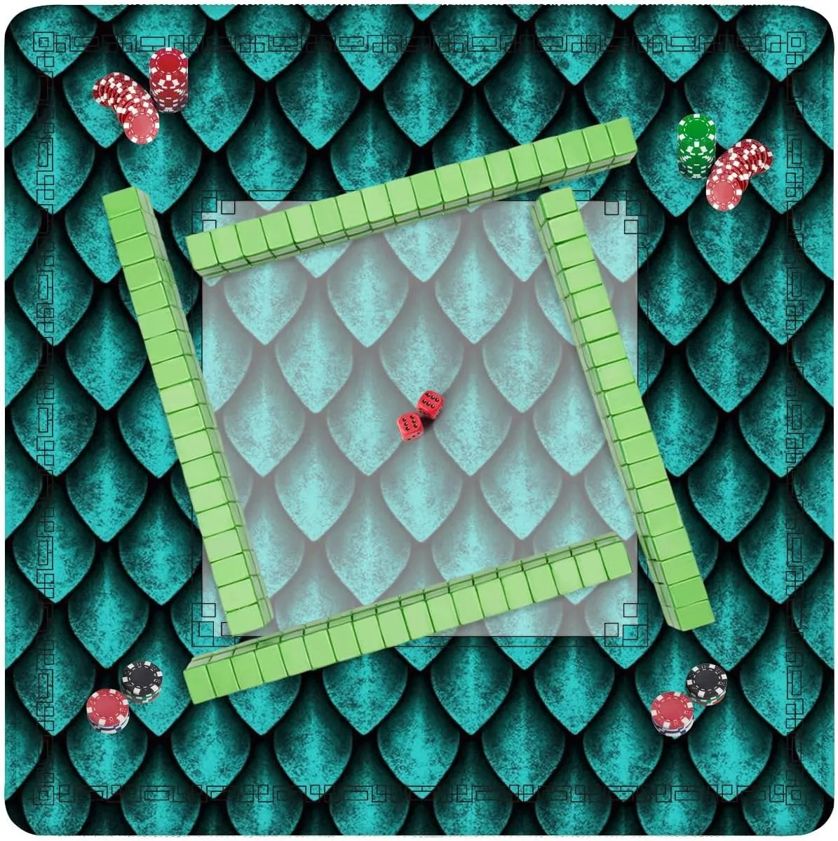 Mahjong Mat for Table Seamless Texture Dragon Scales Skin 3D 31.5" x 31.5" Non-Slip Noise-Reducing Game Mat Premium Mahjong Accessories for Poker Dominoes Board Games