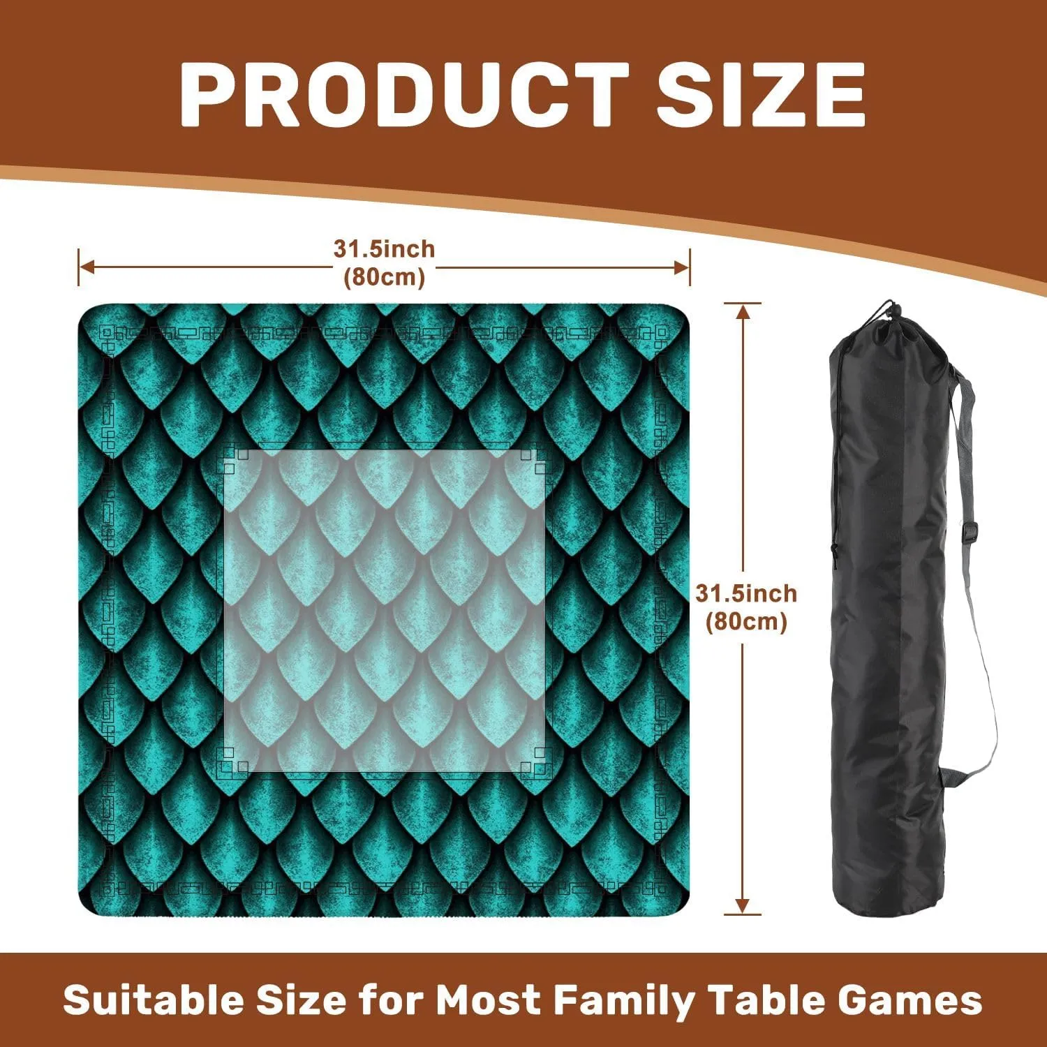 Mahjong Mat for Table Seamless Texture Dragon Scales Skin 3D 31.5" x 31.5" Non-Slip Noise-Reducing Game Mat Premium Mahjong Accessories for Poker Dominoes Board Games
