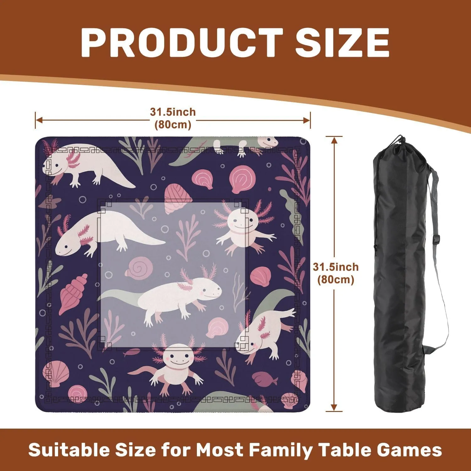 Mahjong Mat for Table Seamless Various Axolotls Seaweeds Shells 31.5" x 31.5" Non-Slip Noise-Reducing Game Mat Premium Mahjong Accessories for Poker Dominoes Board Games