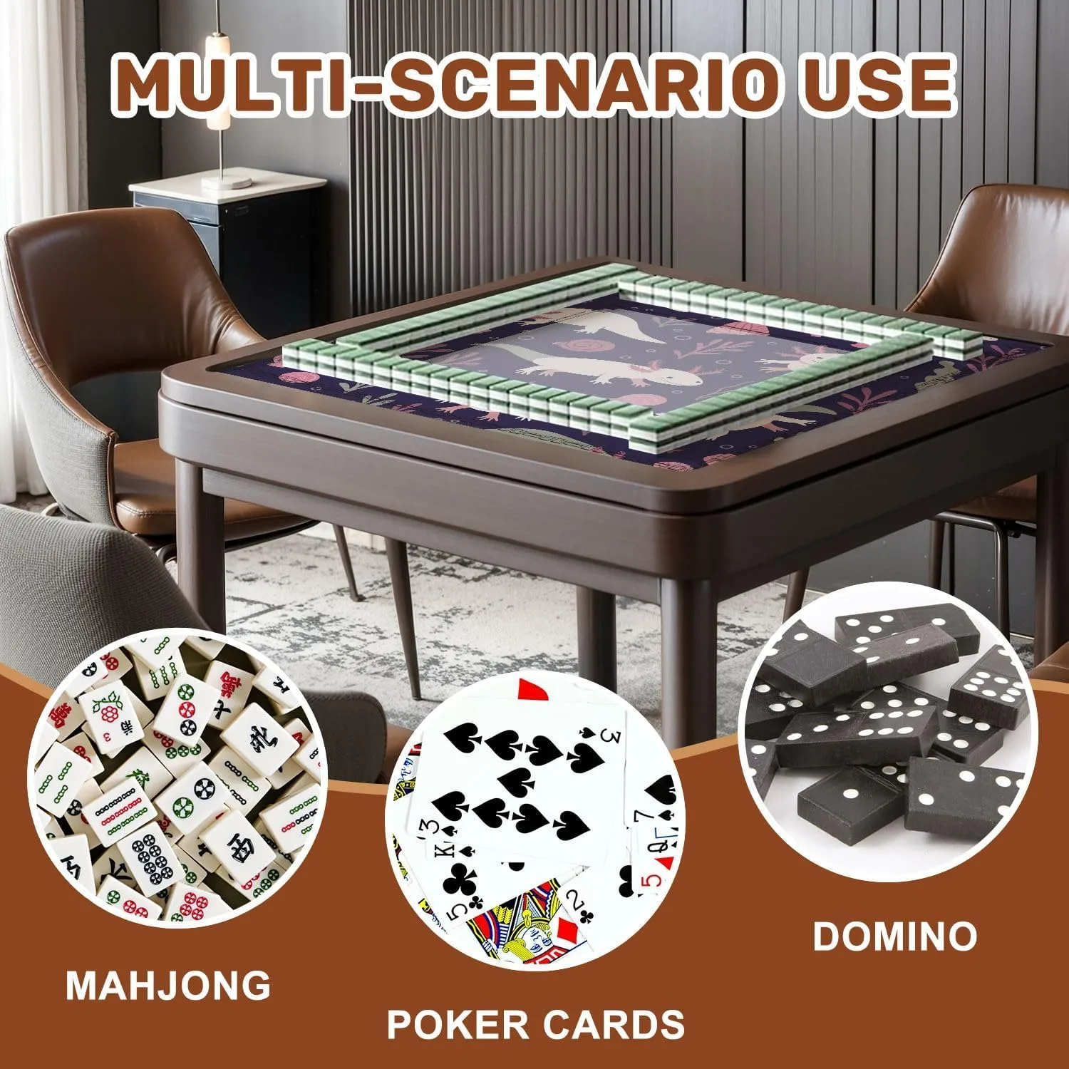 Mahjong Mat for Table Seamless Various Axolotls Seaweeds Shells 31.5" x 31.5" Non-Slip Noise-Reducing Game Mat Premium Mahjong Accessories for Poker Dominoes Board Games